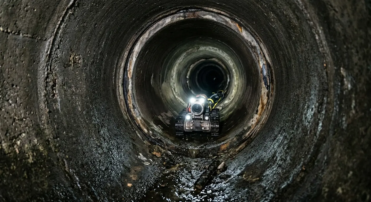 Robotic sewer camera inspecting pipe interior for Sewer Line Repair in Chenango